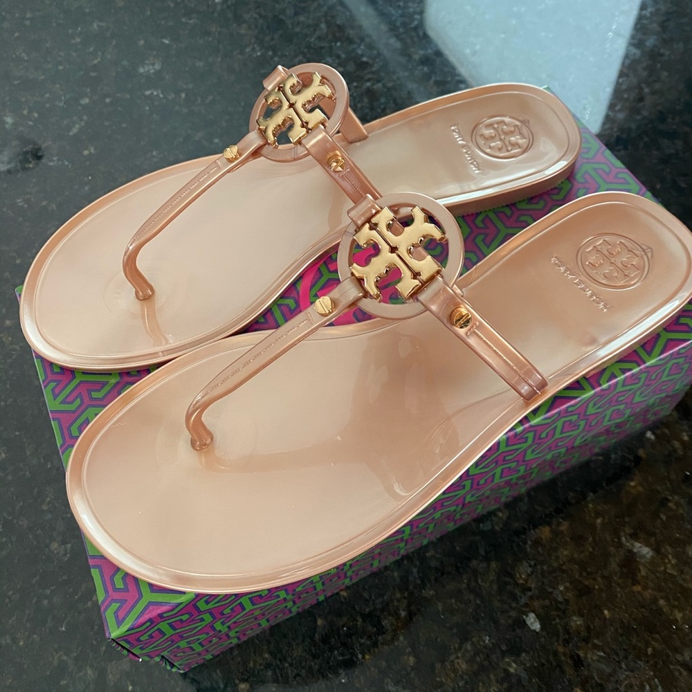 Tory Burch Mini Miller Sandals (rose gold jellies)